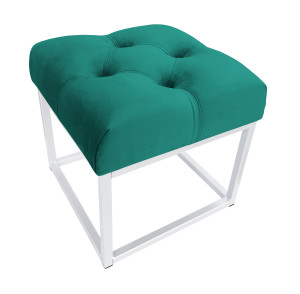 Pufa CHESTERFIELD tkanina Welur loft ławka podnóżek metal : Kolor Stelaża - Biały, Kolor tkaniny - VELVET - MG20, Typ tkaniny - Velvet