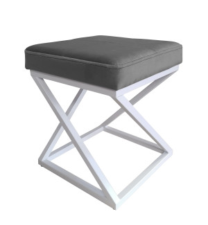 Pufa ZOA tkanina Welur loft ławka podnóżek metal : Kolor Stelaża - Biały, Kolor tkaniny - VELVET - BL14, Typ tkaniny - Velvet