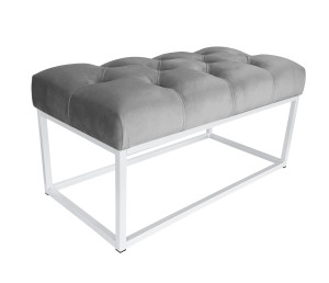 Ławka CHESTERFIELD tkanina Welur loft ławka metal : Kolor Stelaża - Biały, Kolor tkaniny - VELVET - MG17, Typ tkaniny - Velvet