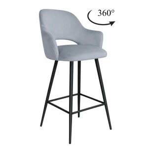 Hoker Milano krzesło barowe tkanina Welur podstawa metalowa : Kolor nogi - Czarna stożek, Kolor tkaniny - VELVET - BL06, Typ siedziska - Siedzisko obrotowe 360°