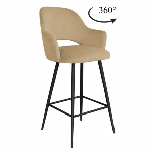 Hoker Milano krzesło barowe tkanina Welur podstawa metalowa : Kolor nogi - Czarna stożek, Kolor tkaniny - VELVET - MG06, Typ siedziska - Siedzisko obrotowe 360°