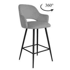 Hoker Milano krzesło barowe tkanina Welur podstawa metalowa : Kolor nogi - Czarna stożek, Kolor tkaniny - VELVET - MG17, Typ siedziska - Siedzisko obrotowe 360°