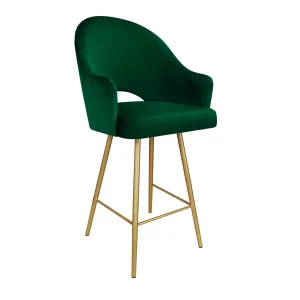 Hoker Velvet krzesło barowe tkanina Welur podstawa metalowa : Kolor nogi - Złota stożek, Kolor tkaniny - VELVET - MG25, Typ siedziska - Siedzisko stałe