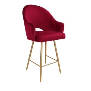 Hoker Velvet krzesło barowe tkanina Welur podstawa metalowa : Kolor nogi - Złota stożek, Kolor tkaniny - VELVET - MG31, Typ siedziska - Siedzisko stałe