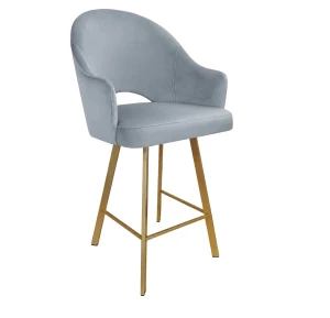 Hoker Velvet krzesło barowe tkanina Welur podstawa metalowa : Kolor nogi - Złota profil, Kolor tkaniny - VELVET - BL06, Typ siedziska - Siedzisko stałe