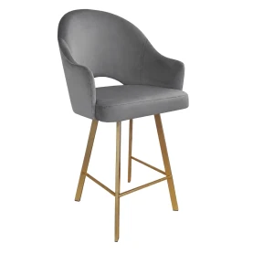 Hoker Velvet krzesło barowe tkanina Welur podstawa metalowa : Kolor nogi - Złota profil, Kolor tkaniny - VELVET - BL14, Typ siedziska - Siedzisko stałe