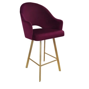 Hoker Velvet krzesło barowe tkanina Welur podstawa metalowa : Kolor nogi - Złota profil, Kolor tkaniny - VELVET - MG02, Typ siedziska - Siedzisko stałe