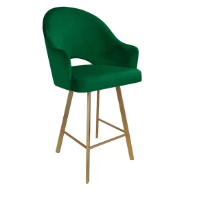 Hoker Velvet krzesło barowe tkanina Welur podstawa metalowa : Kolor nogi - Złota profil, Kolor tkaniny - VELVET - MG25, Typ siedziska - Siedzisko stałe