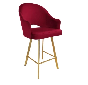 Hoker Velvet krzesło barowe tkanina Welur podstawa metalowa : Kolor nogi - Złota profil, Kolor tkaniny - VELVET - MG31, Typ siedziska - Siedzisko stałe