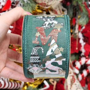 wstążka MERRY XMAS W/ELF 63mm*10m