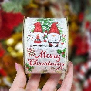 wstążka MERRY XMS W/ELFS 63mm*10m
