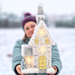 Figurka ceramiczna DOMEK zimowy wysoki LED 53 cm