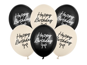 6szt Balony Strong Happy Birthday Kokardki, 30 cm,