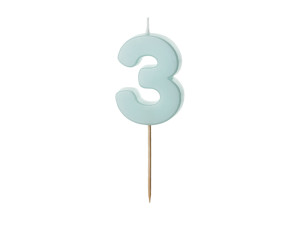 Świeczka urodzinowa Cyferka 3, jasny niebieski, 5.