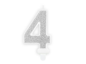 świeczka urodzinowa 7cm Cyferka 4 srebrna