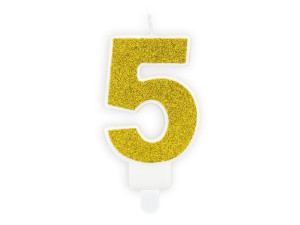 świeczka urodzinowa 7cm Cyferka 5 złota