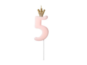 świeczka urodzinowa 9,5cm Cyferka 5 jasnoróżowa