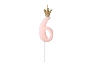 świeczka urodzinowa 9,5cm Cyferka 6 jasnoróżowa