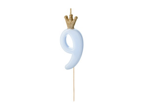 Świeczka urodzinowa Cyferka 9, jasny niebieski, 9.