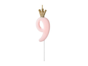 świeczka urodzinowa 9,5cm Cyferka 9 jasnoróżowa