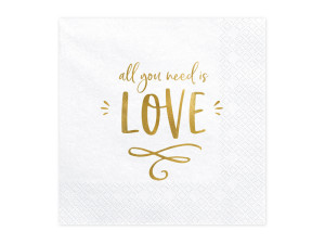 20szt Serwetki - All you need is love, biały, 33x3