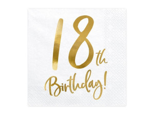 20szt serwetki 18th Birthday 33x33cm białe