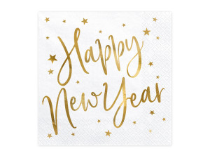 20szt Serwetki Happy New Year, biały, 33x33cm