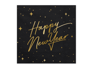 20szt Serwetki Happy New Year, czarny, 33x33cm