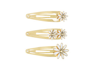 3szt Spinki do włosów Stokrotki, 5x1.5-2 cm, złoty