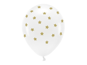 6szt Balony Eco 33 cm pastelowe, Gwiazdki, biały