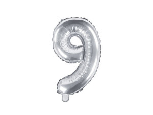 balon foliowy wys:40cm(16") Cyfra "9" srebrny