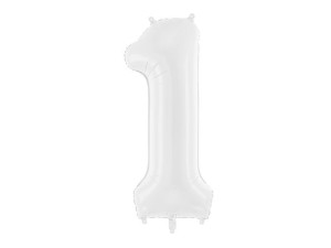 balon 100cm(39") cyfra "1" błyszczący biały