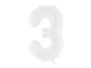 balon 100cm(39") cyfra "3" błyszczący biały