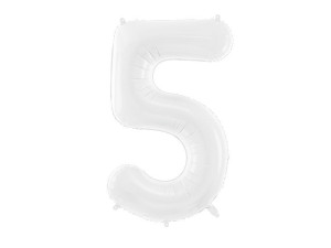 balon 100cm(39") cyfra "5" błyszczący biały