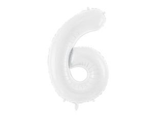 balon 100cm(39") cyfra "6" błyszczący biały