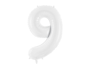 balon 100cm(39") cyfra "9" błyszczący biały