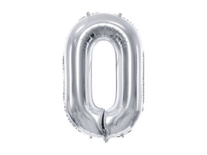 balon 100cm(39") cyfra "0" metalizowany srebrny