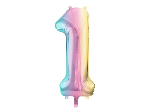 balon 100cm(39") cyfra "1" metalizowany tęczowy