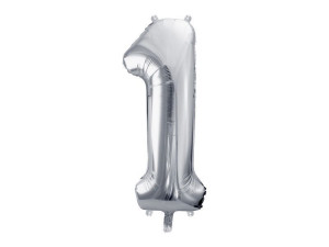 balon 100cm(39") cyfra "1" metalizowany srebrny