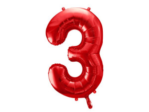 balon 100cm(39") cyfra "3" metalizowany czerwony
