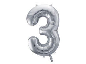 balon 100cm(39") cyfra "3" metalizowany srebrny