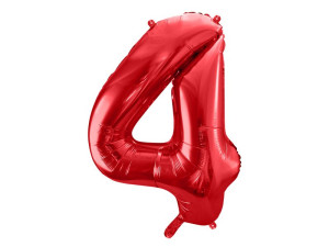balon 100cm(39") cyfra "4" metalizowany czerwony