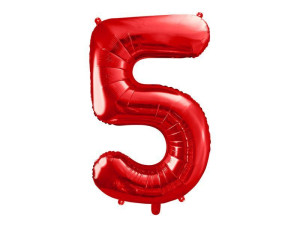 balon 100cm(39") cyfra "5" metalizowany czerwony