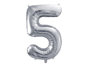 balon 100cm(39") cyfra "5" metalizowany srebrny