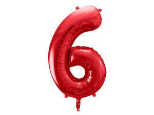 balon 100cm(39") cyfra "6" metalizowany czerwony