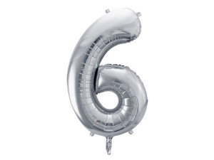 balon 100cm(39") cyfra "6" metalizowany srebrny