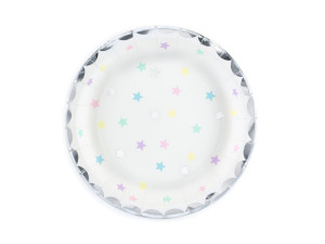6szt Talerzyki Jednorożec - Gwiazdki, 18 cm