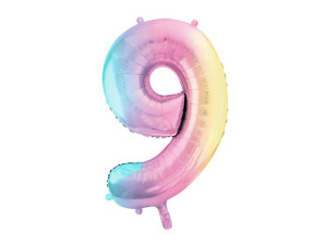 balon 100cm(39") cyfra "9" metalizowany tęczowy