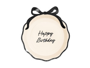 6szt Talerzyki papierowe Happy Birthday z kokardką