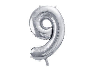 balon 100cm(39") cyfra "9" metalizowany srebrny